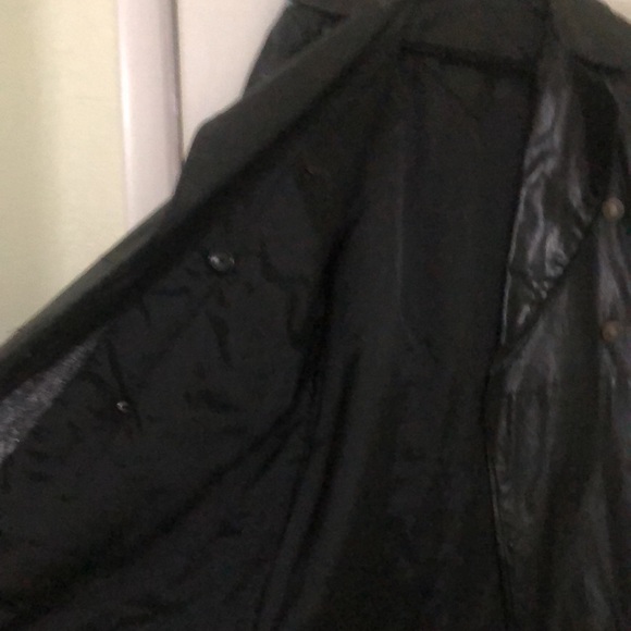 REAL Leather black trench coat jacket pockets - Picture 4 of 8